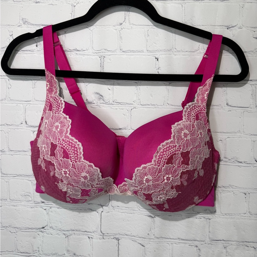 CACIQUE Smooth Balconette size 38DD pink with white lace overlay